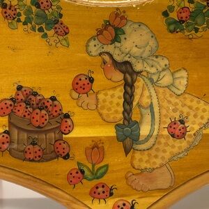 Strawberry Shortcake Childs Wood Stool Flowers Ladybugs RARE Handmade
